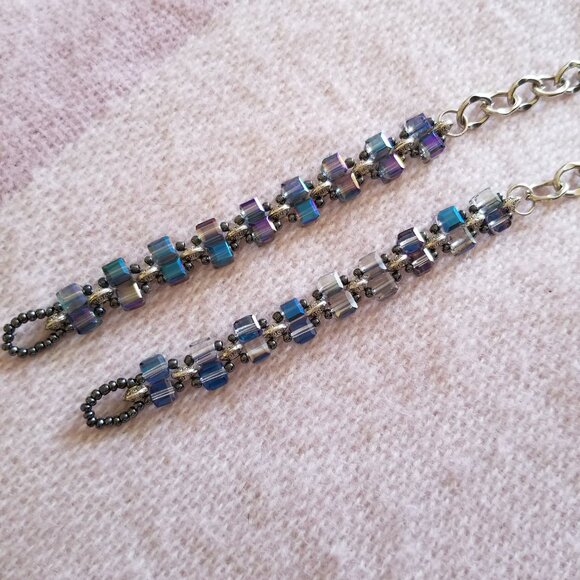 New handmade woven crystal bracelet with iridescent crystal cube beads - Picture 11 of 11